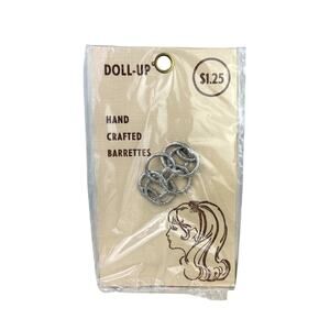 Vintage 60's Hair Barrette NOS Deadstock NWT Silver Tone Glitter Mod Circle Clip